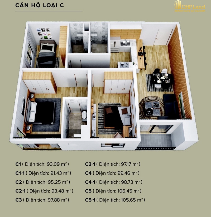 The Ambience | Gamuda Land Hải Phòng mẫu căn 3 phòng ngủ loại c