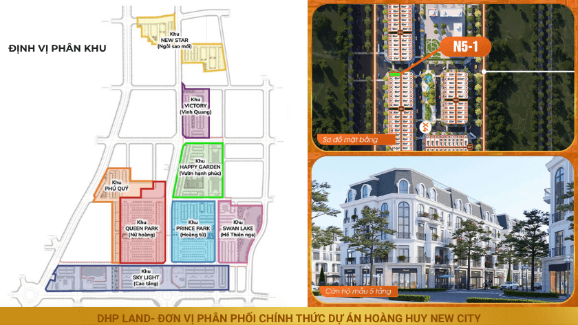 Hoàng Huy New City- Định Vị phân khu trí mặt tiền đắc địa trên trục đường Đỗ Mười của căn N5-1 . 