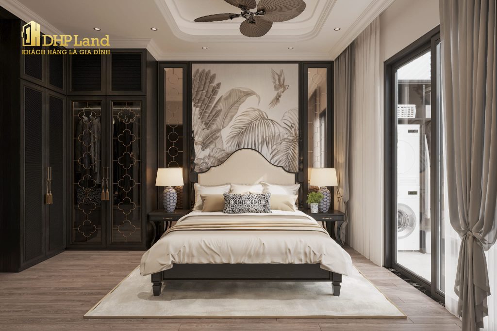 Chung cư Hoàng Huy New City | Hình ảnh phối cảnh phòng ngủ Master tại căn hộ phong cách Indochine 