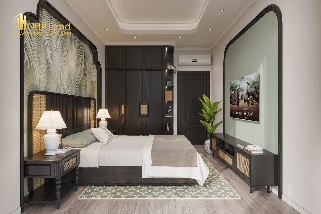Hình ảnh thiết kế phòng ngủ phong cách Indochine- Chung cư Hoàng Huy New City