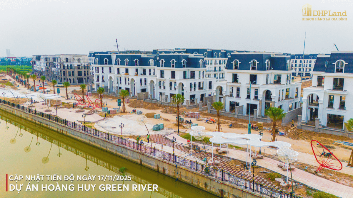Hình ảnh tiến độ đường dạo bộ ven sông dự án Hoàng Huy Green River