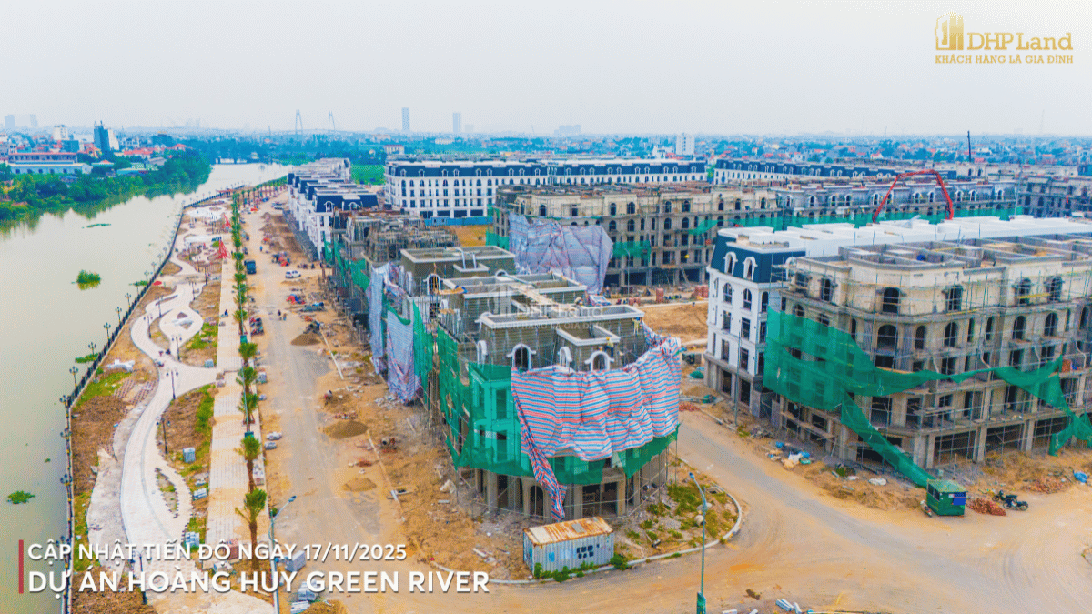 Hình ảnh tiến độ đường dạo bộ ven sông dự án Hoàng Huy Green River