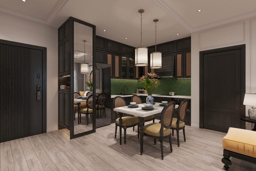 Chung cư Hoàng Huy New City | Hình ảnh thiết kế phòng bếp phong cách Indochine tại Chung cư Hoàng Huy New City Chung cư Hoàng Huy New City | Hình ảnh thiết kế phòng bếp phong cách Indochine tại Chung cư Hoàng Huy New City