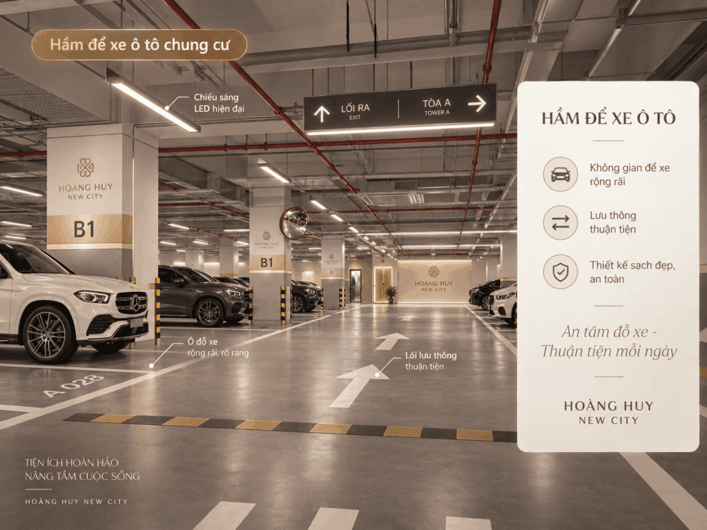 chỗ để xe ô tô tại chung cư Hoàng Huy New City