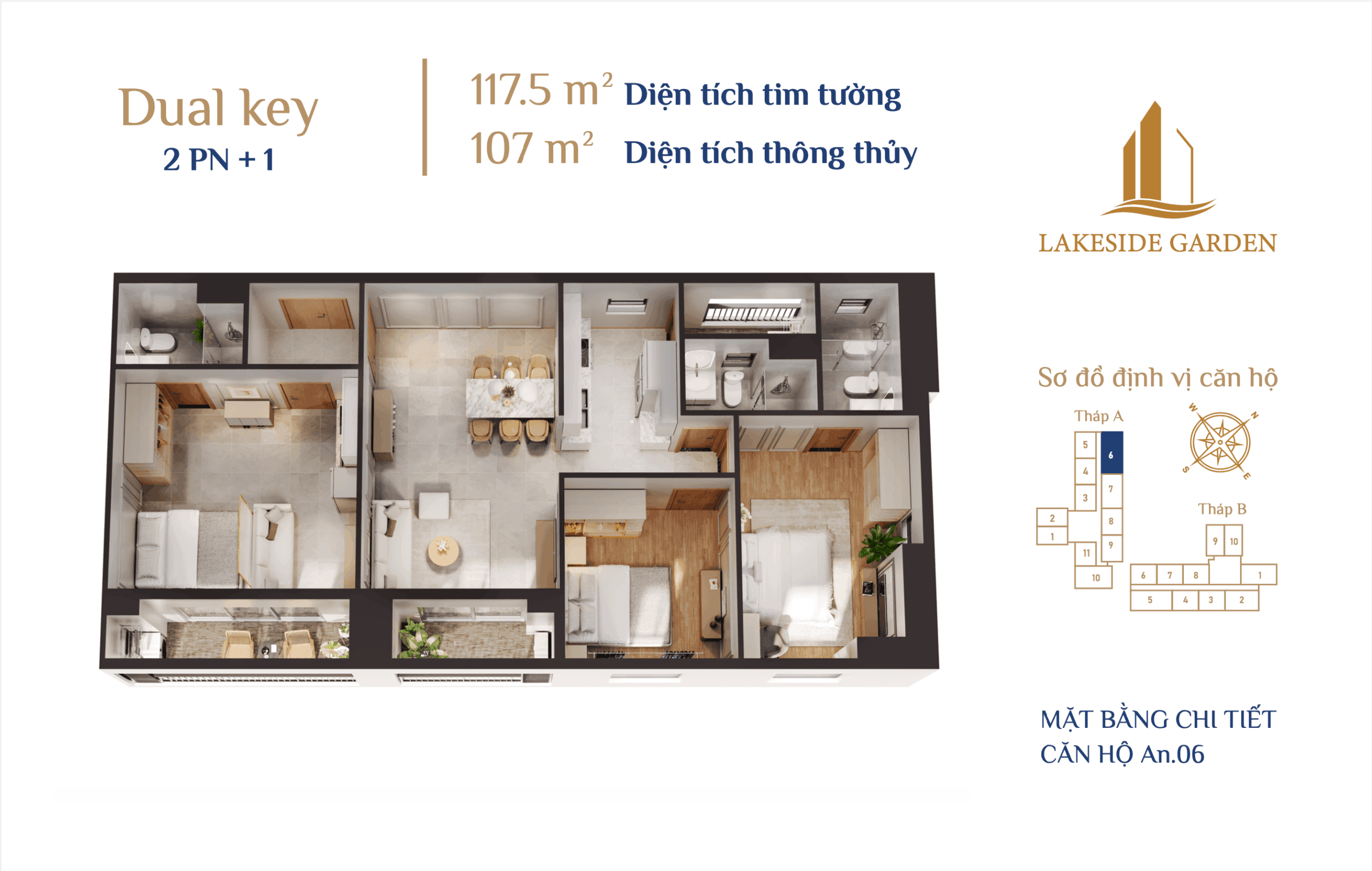 Thiết kế căn hộ 2pn +1 tại lakeside garden