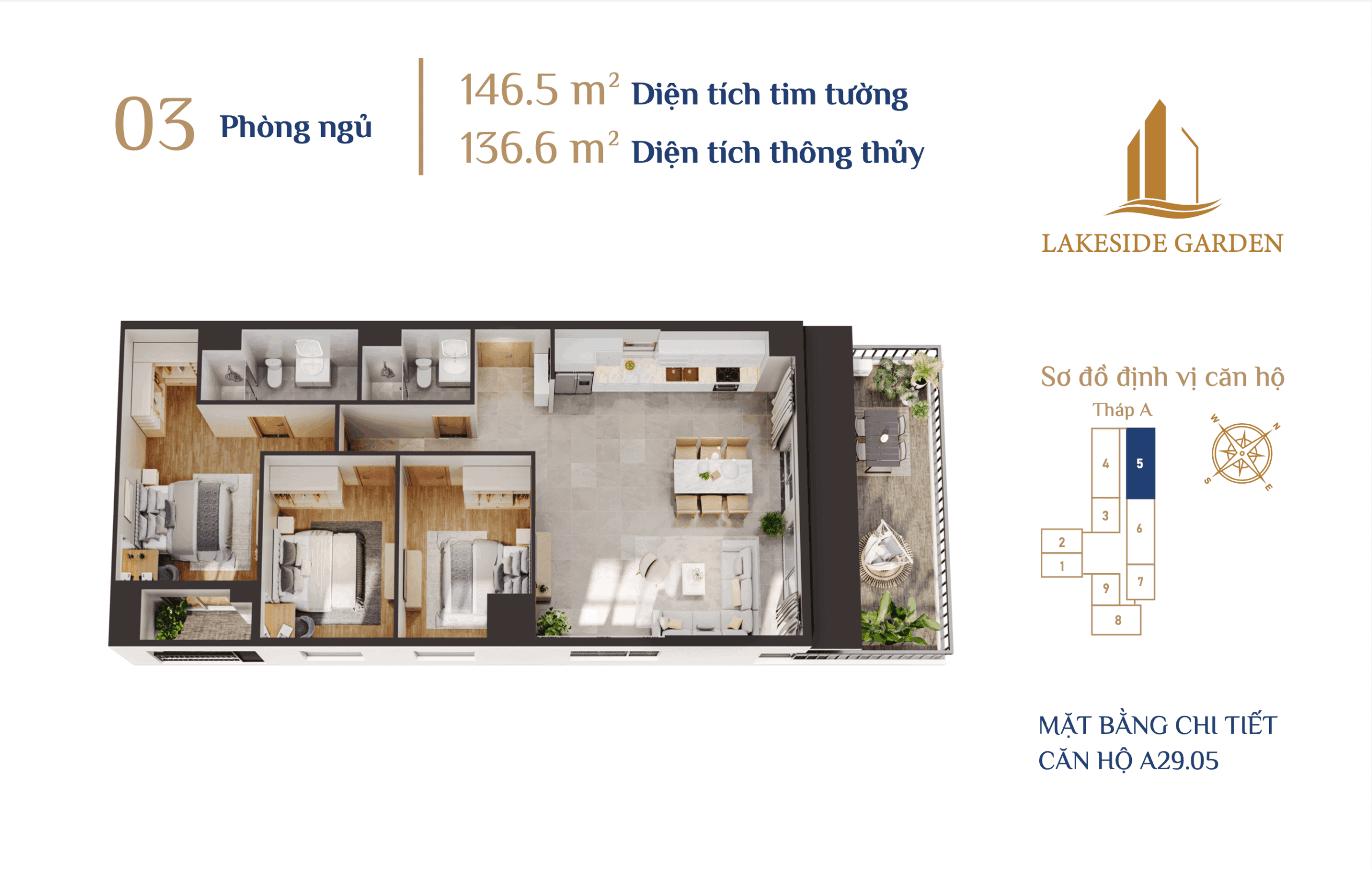 Thiết kế căn hộ 3pn tại lakeside garden