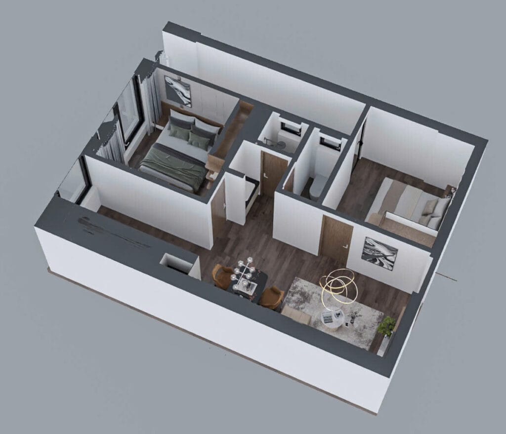 thiết kế nhà ở xã hội him lam- căn 2 phòng ngủ- thiết kế 3d