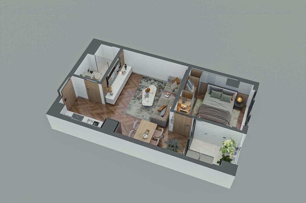 thiết kế nhà ở xã hội him lam- căn 1 phòng ngủ- thiết kế 3d
